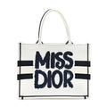 Canvas Embroidered Medium Miss Dior Graffiti Book Tote Navy White