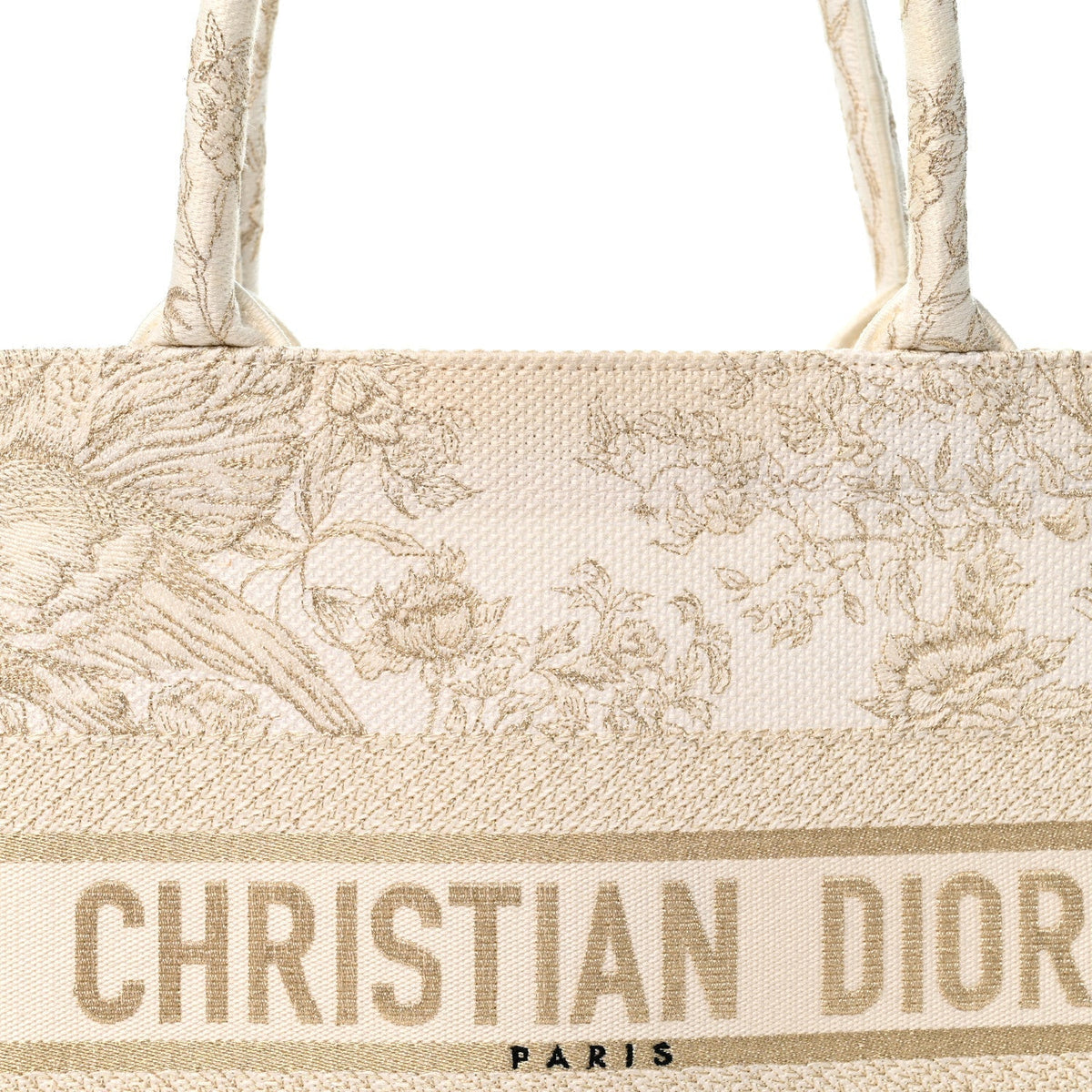 Canvas Embroidered Medium Jardin D'Hiver Book Tote White Gold