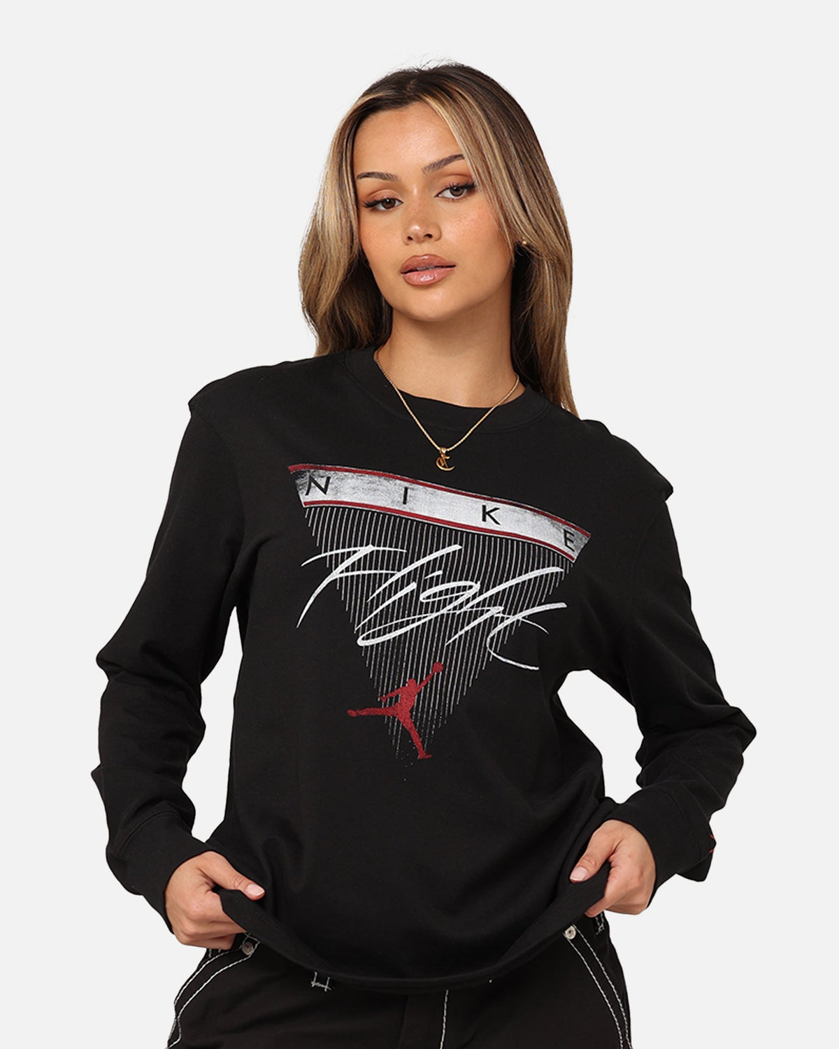 HOT Products Jordan Women's Long Sleeve Graphic T-Shirt Black/Brown/Gym Red