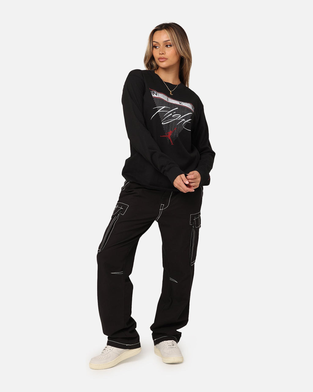 HOT Products Jordan Women's Long Sleeve Graphic T-Shirt Black/Brown/Gym Red