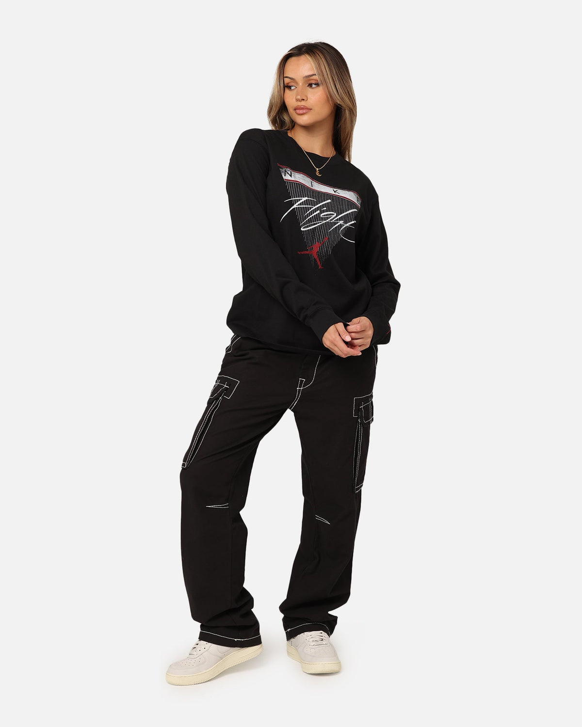 HOT Products Jordan Women's Long Sleeve Graphic T-Shirt Black/Brown/Gym Red