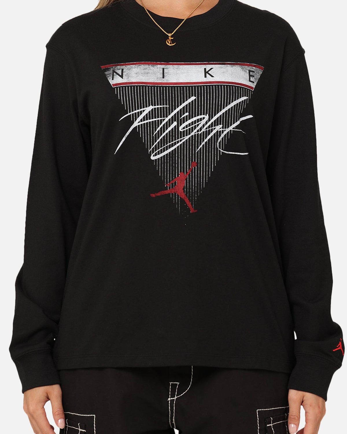 HOT Products Jordan Women's Long Sleeve Graphic T-Shirt Black/Brown/Gym Red