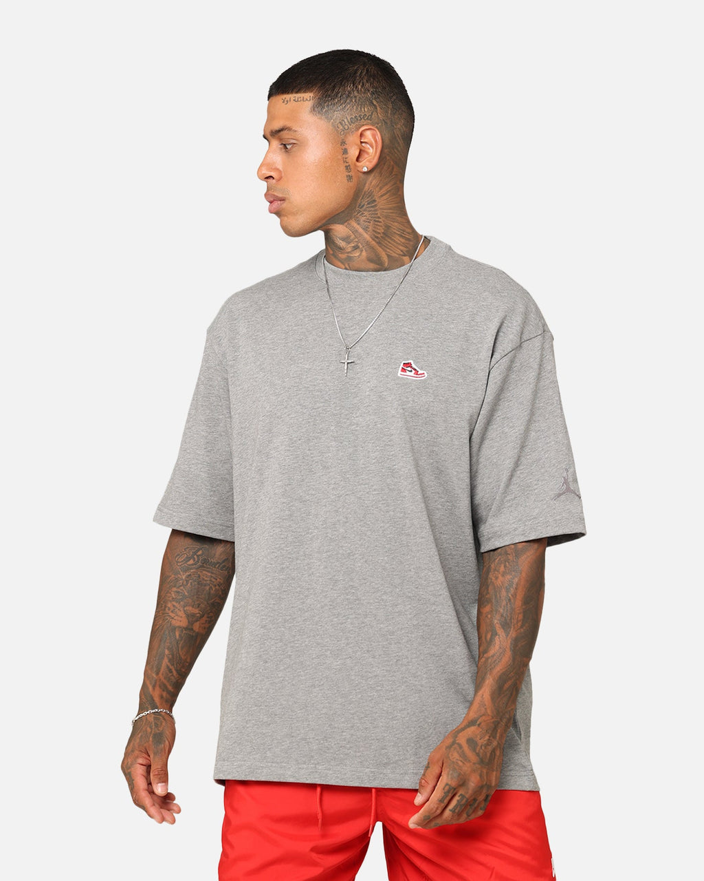 HOT Products Jordan Brand Sneaker Patch Crew T-Shirt Carbon Heather