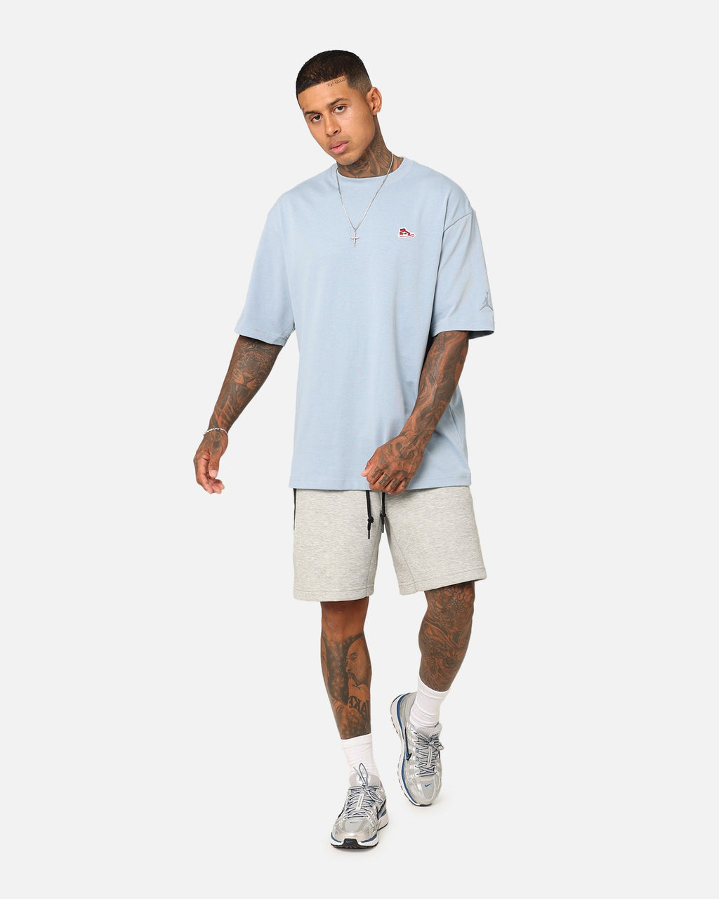 HOT Products Jordan Brand Sneaker Patch Crew T-Shirt Blue Grey