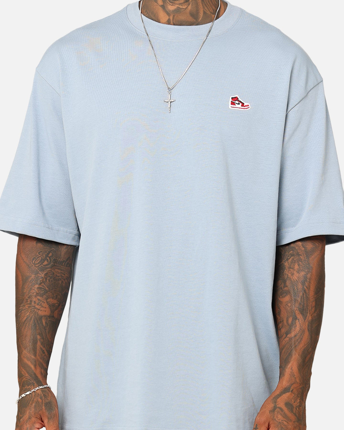 HOT Products Jordan Brand Sneaker Patch Crew T-Shirt Blue Grey