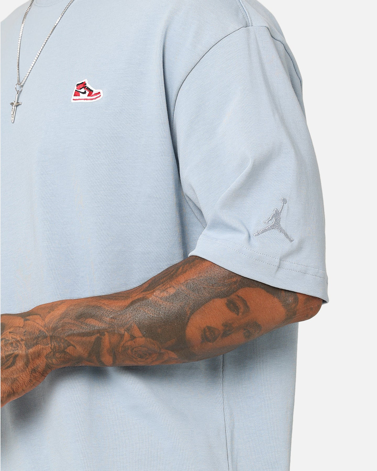 HOT Products Jordan Brand Sneaker Patch Crew T-Shirt Blue Grey