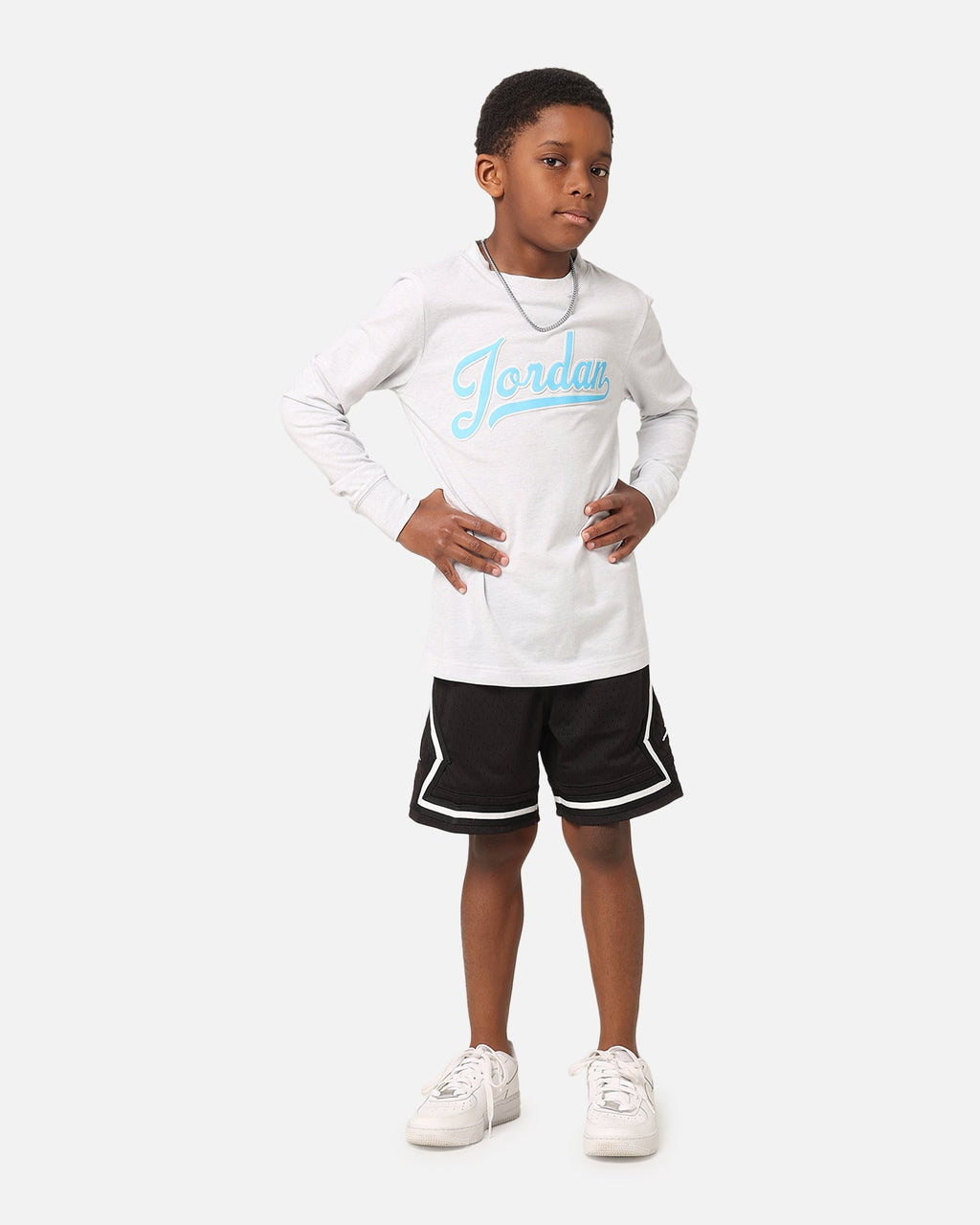HOT Products Jordan Kids' Major League Jordan Script Long Sleeve T-Shirt Pure Platinum Heather Grey