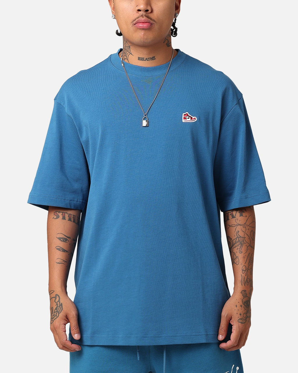 HOT Products Jordan Brand Sneaker Patch Crewneck T-Shirt Industrial Blue