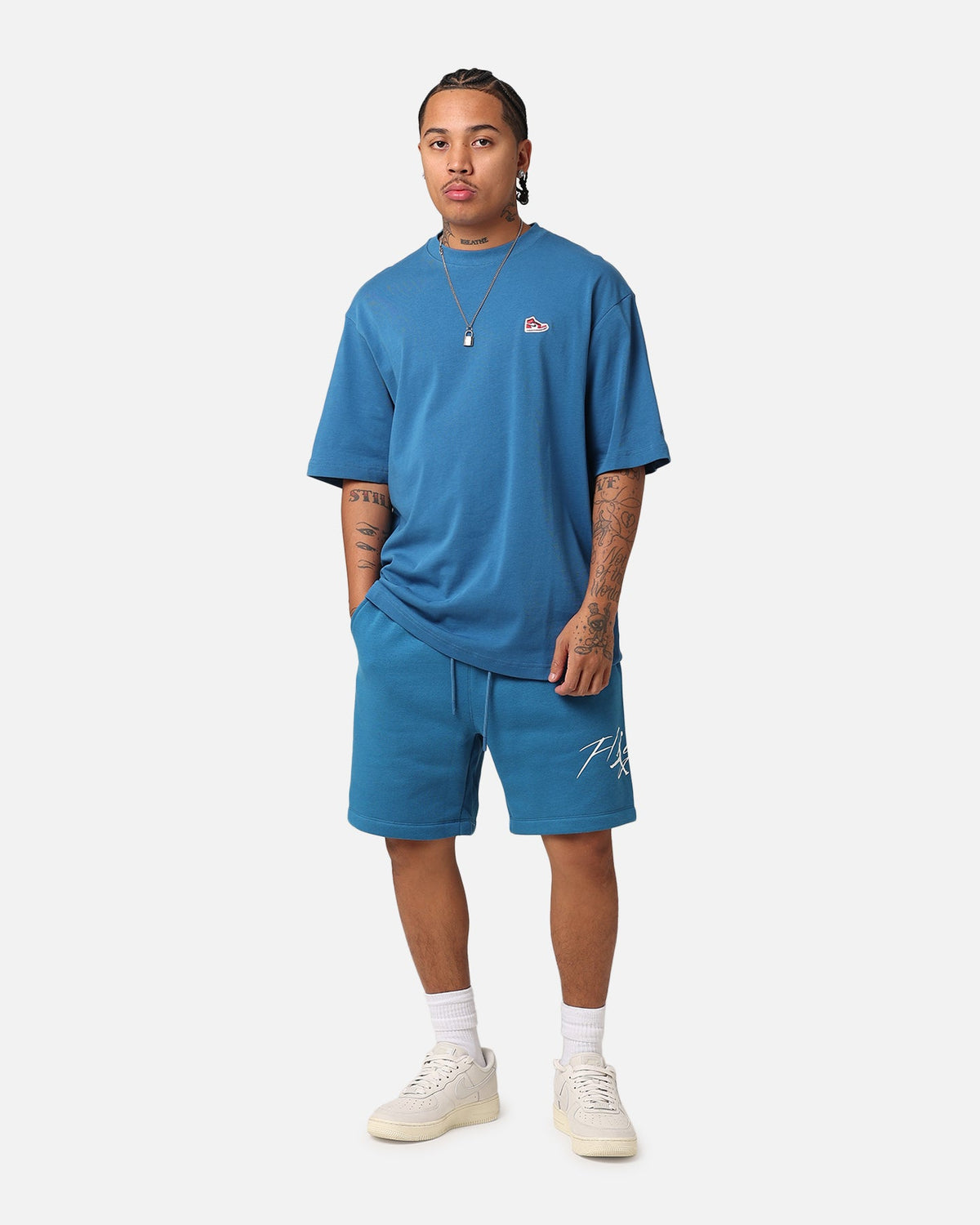 HOT Products Jordan Brand Sneaker Patch Crewneck T-Shirt Industrial Blue