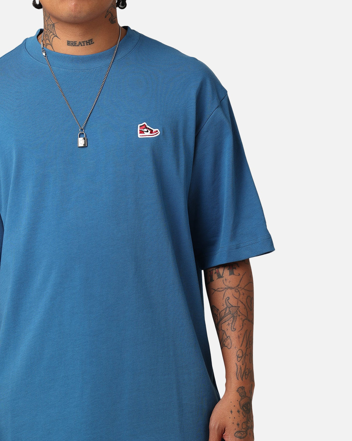 HOT Products Jordan Brand Sneaker Patch Crewneck T-Shirt Industrial Blue