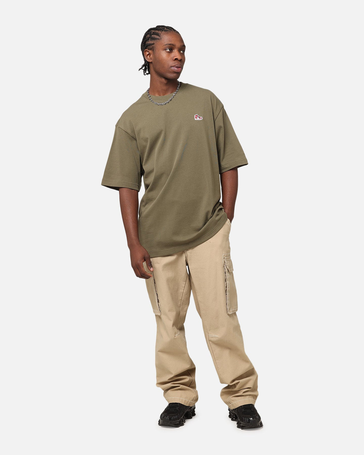 HOT Products Jordan Brand Sneaker Patch Crewneck T-Shirt Medium Olive