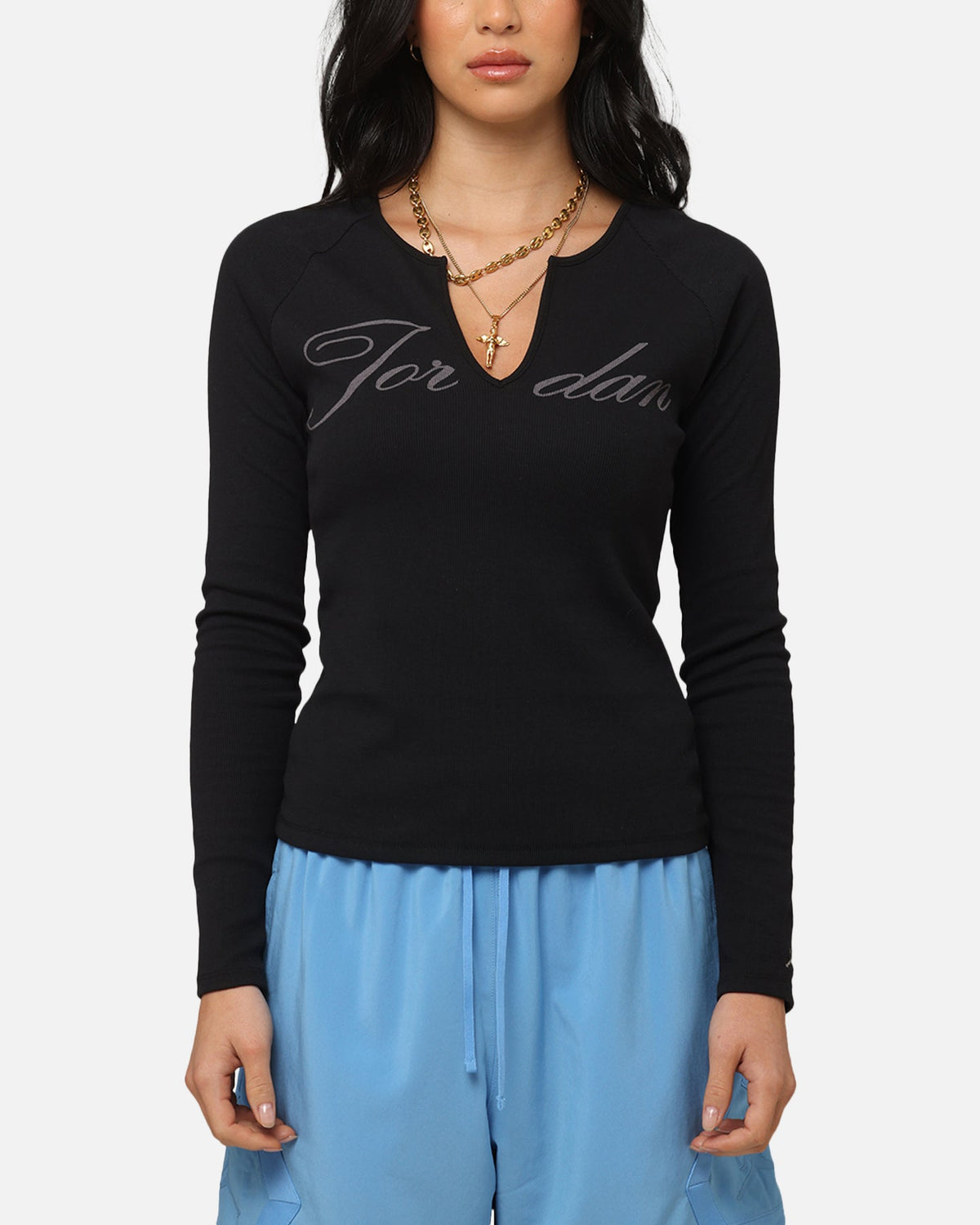 HOT Products Jordan Women's Long-Sleeve Ribbed Knit Top Black/Medium Grey