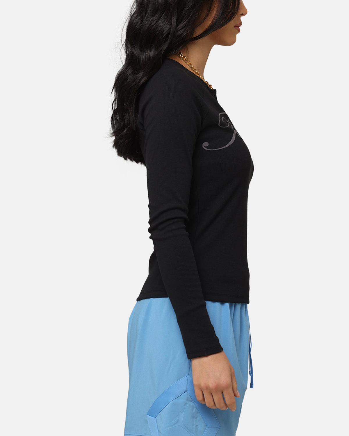 HOT Products Jordan Women's Long-Sleeve Ribbed Knit Top Black/Medium Grey