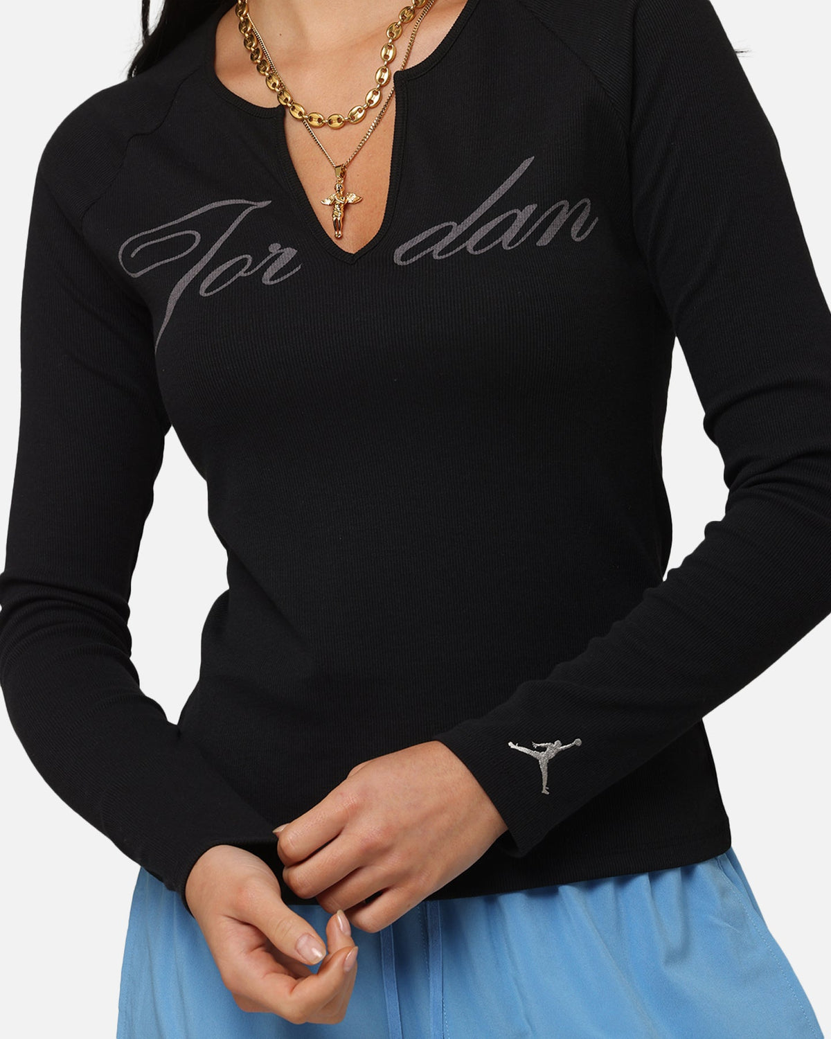 HOT Products Jordan Women's Long-Sleeve Ribbed Knit Top Black/Medium Grey