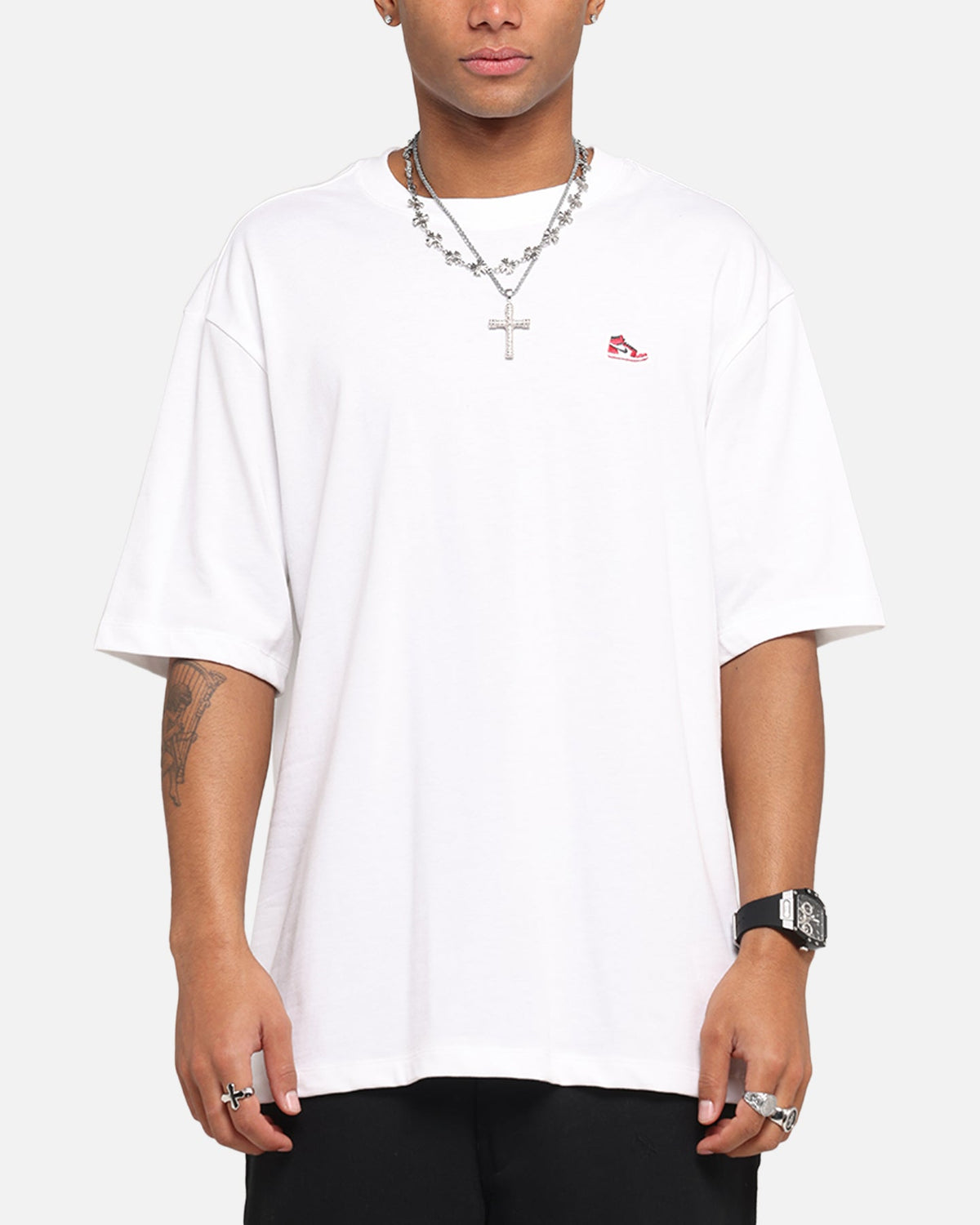 HOT Products Jordan Brand Sneaker Patch Crewneck T-Shirt White/Varsity Red