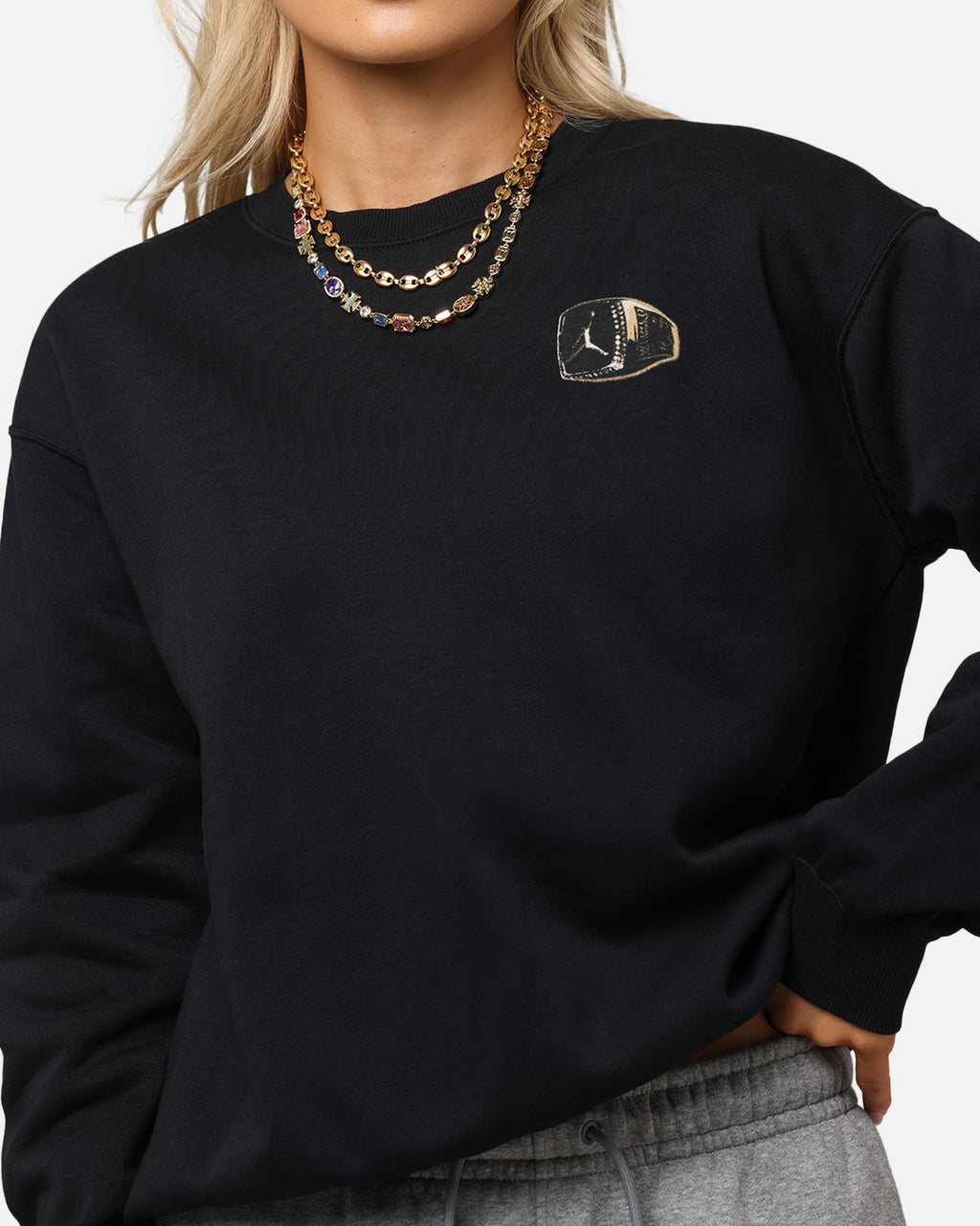 HOT Products Jordan Women's Jumpman Brooklyn Fleece Graphic Crewneck Black/Sail
