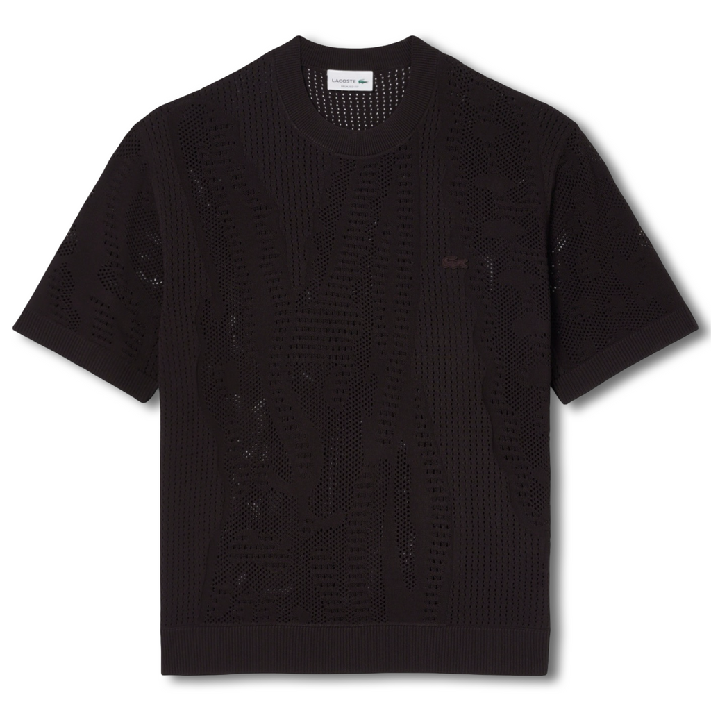 New Arrival LACOSTE RELAXED FIT SHORT SLEEVED PRINTED  SWEATER Men -BROWN-3LA