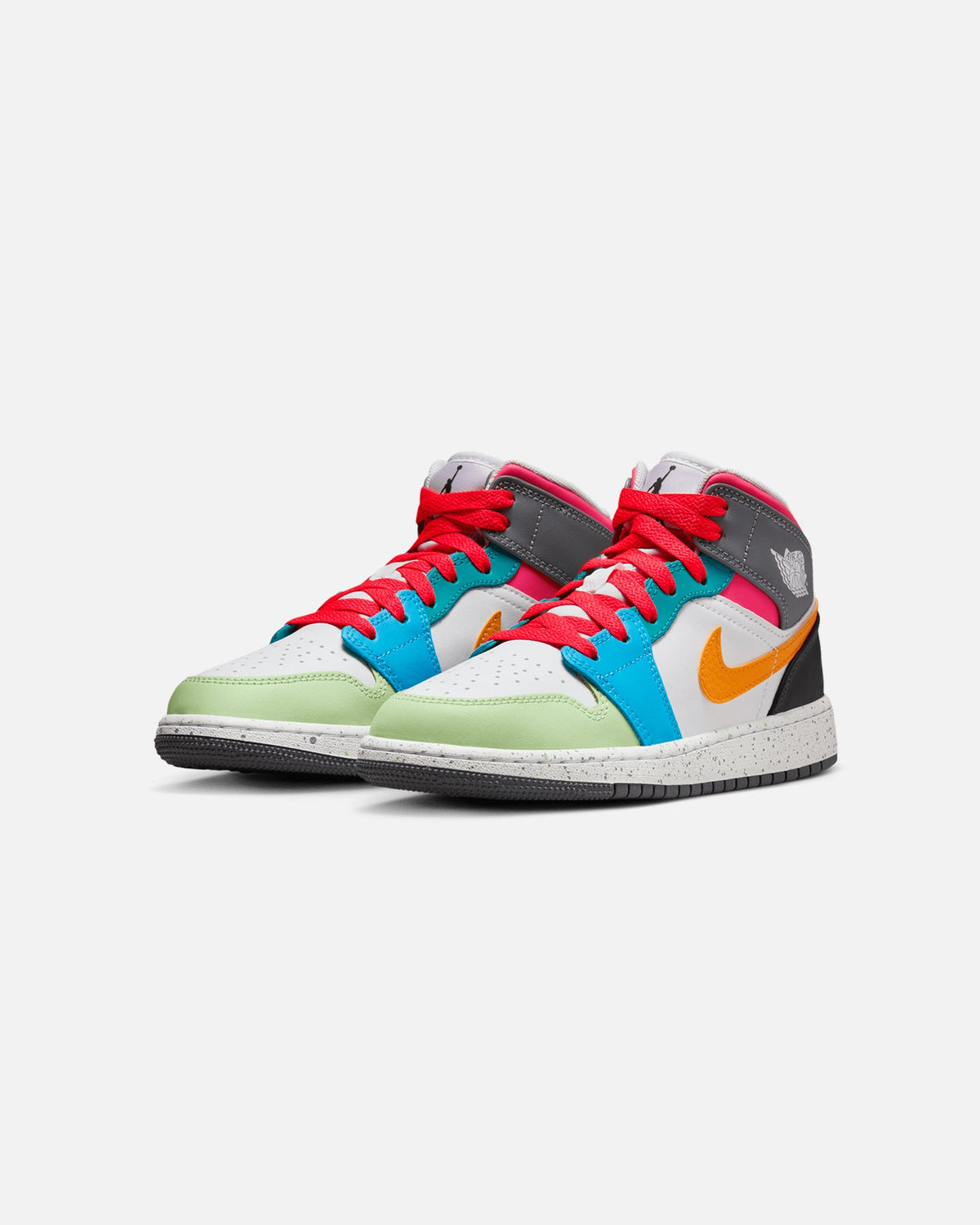 HOT Products Jordan Kids' Air Jordan 1 Mid SE "Multi-Colour" (GS) White/Taxi/Dark Shadow/Hyper Pink/New Emerald/Vapour Green