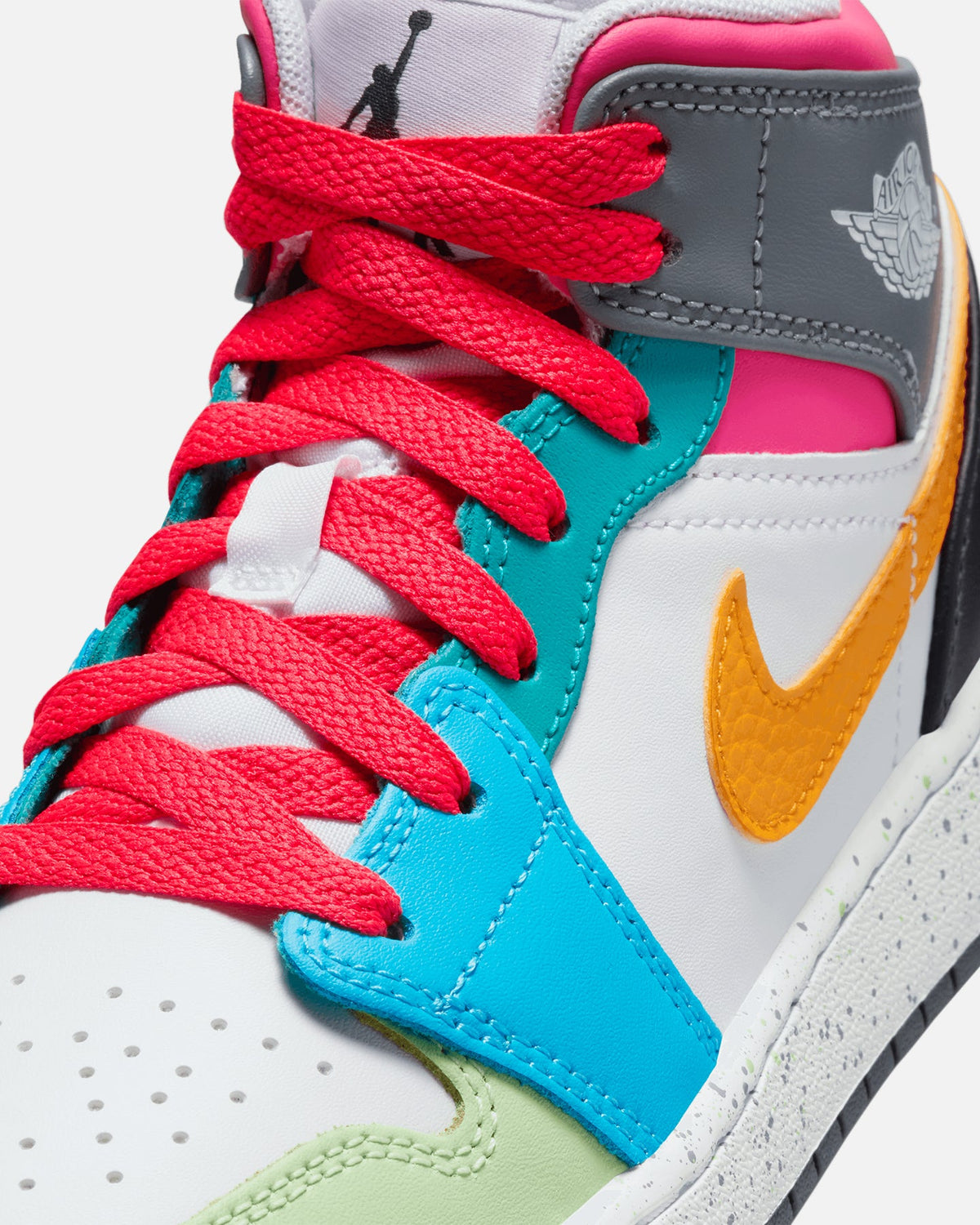 HOT Products Jordan Kids' Air Jordan 1 Mid SE "Multi-Colour" (GS) White/Taxi/Dark Shadow/Hyper Pink/New Emerald/Vapour Green