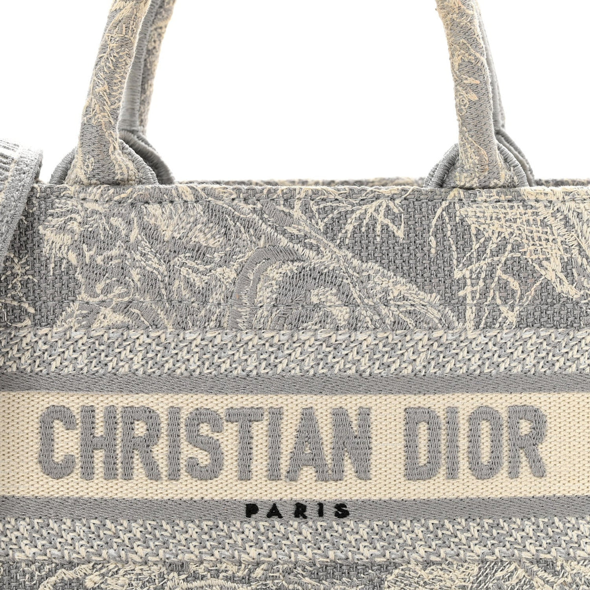 Canvas Embroidered Toile De Jouy Reverse Mini Book Tote With Strap Grey