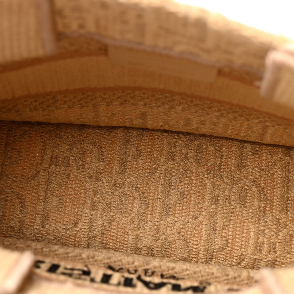 Raffia Oblique Mini Toile De Jouy Book Tote With Strap Beige