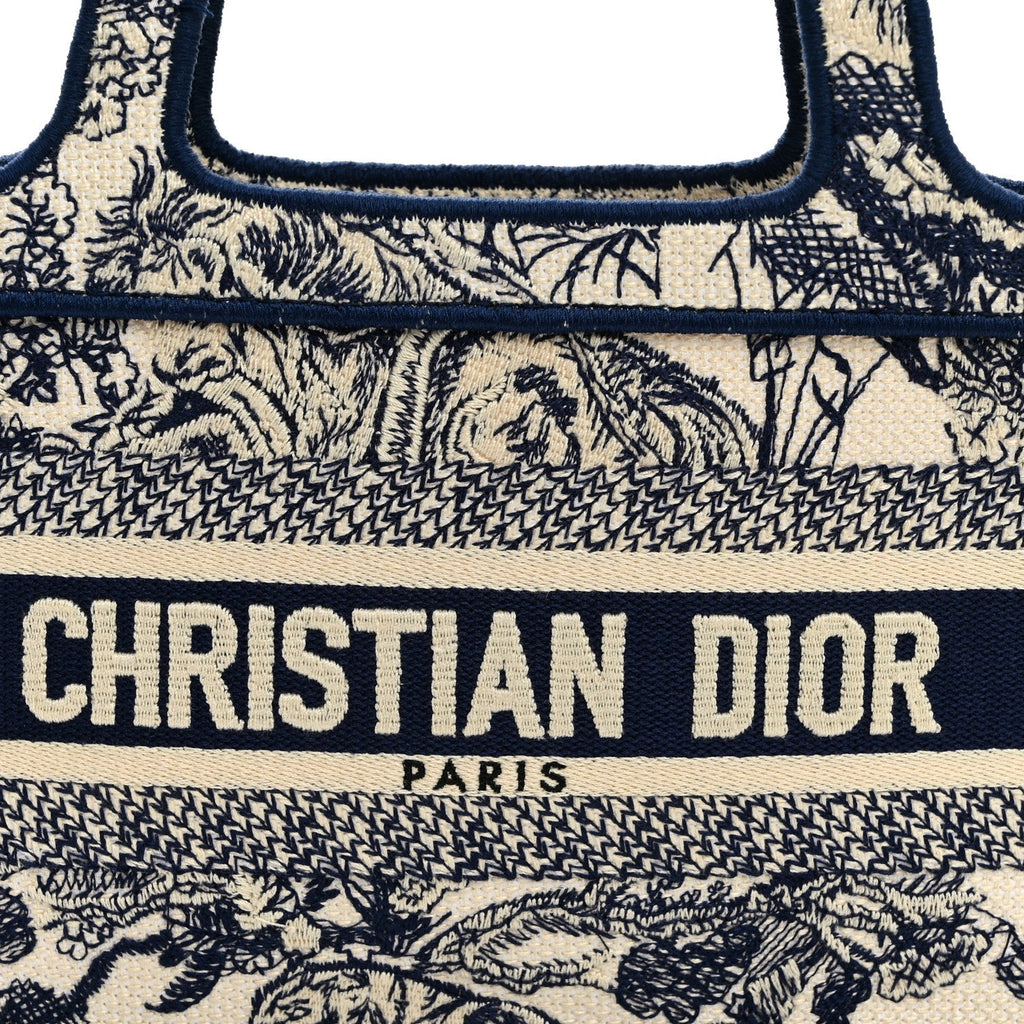 Canvas Embroidered Mini Toile De Jouy Book Tote Blue