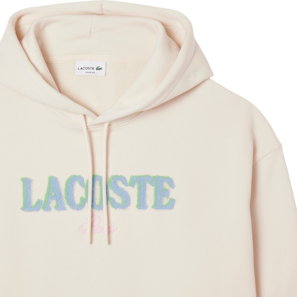 New Arrival LACOSTE LOOSE FIT PARIS HOODIE FLEECE -Men-BEIGE /WHITE