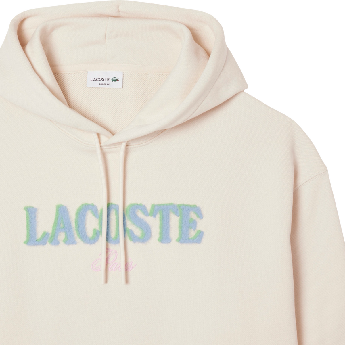 New Arrival LACOSTE LOOSE FIT PARIS HOODIE FLEECE -Men-BEIGE /WHITE