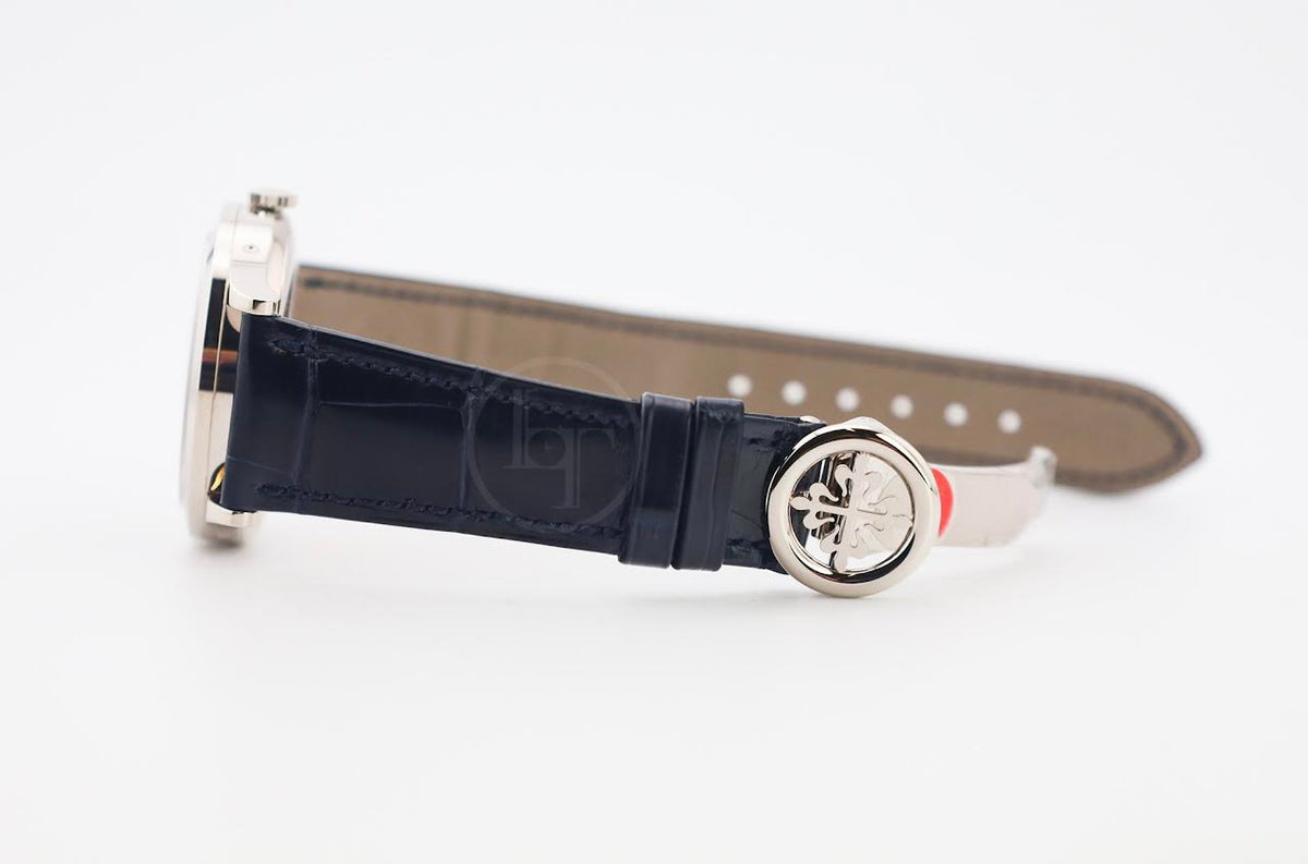 Patek Philippe Complications Annual Calendar Moon Phases White Gold Blue Baguette Diamond Dial | 5396G-017