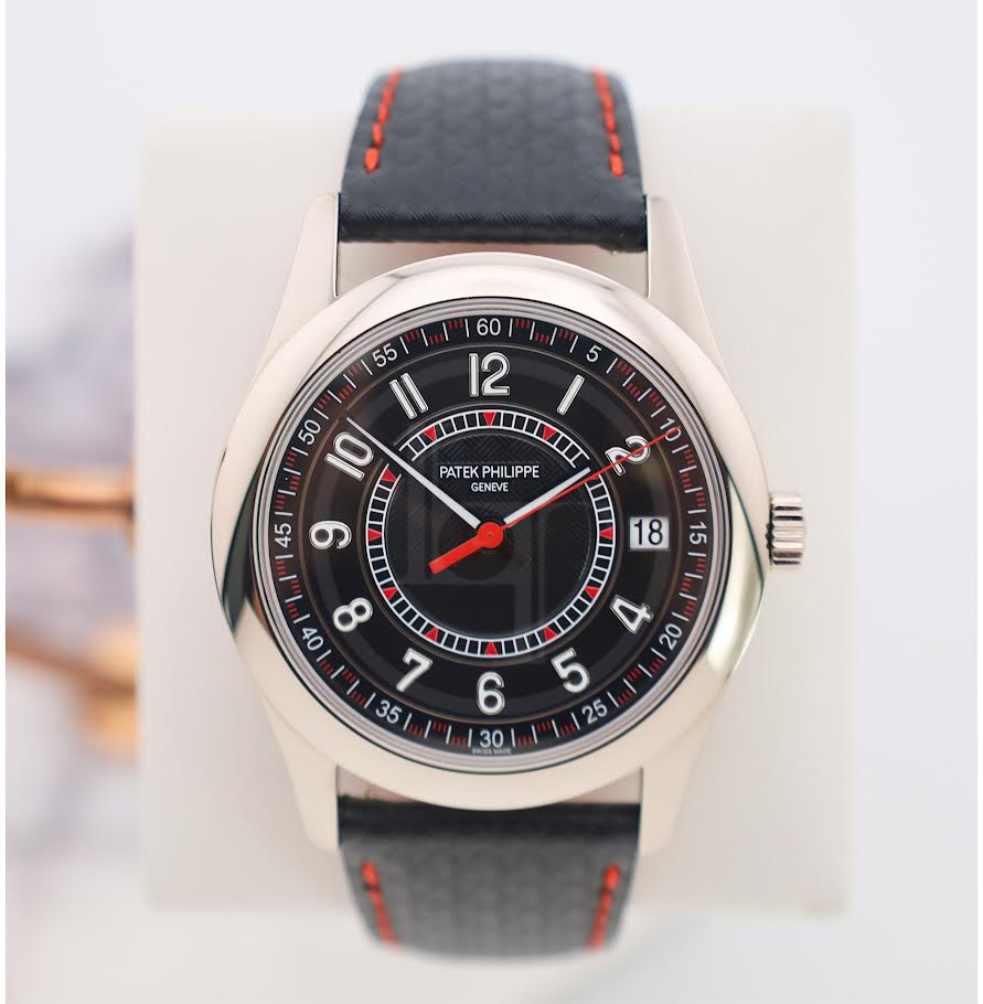 Patek Philippe Calatrava Date Sweep Seconds White Gold Black Carbon Motif Dial Red | 6007G-010
