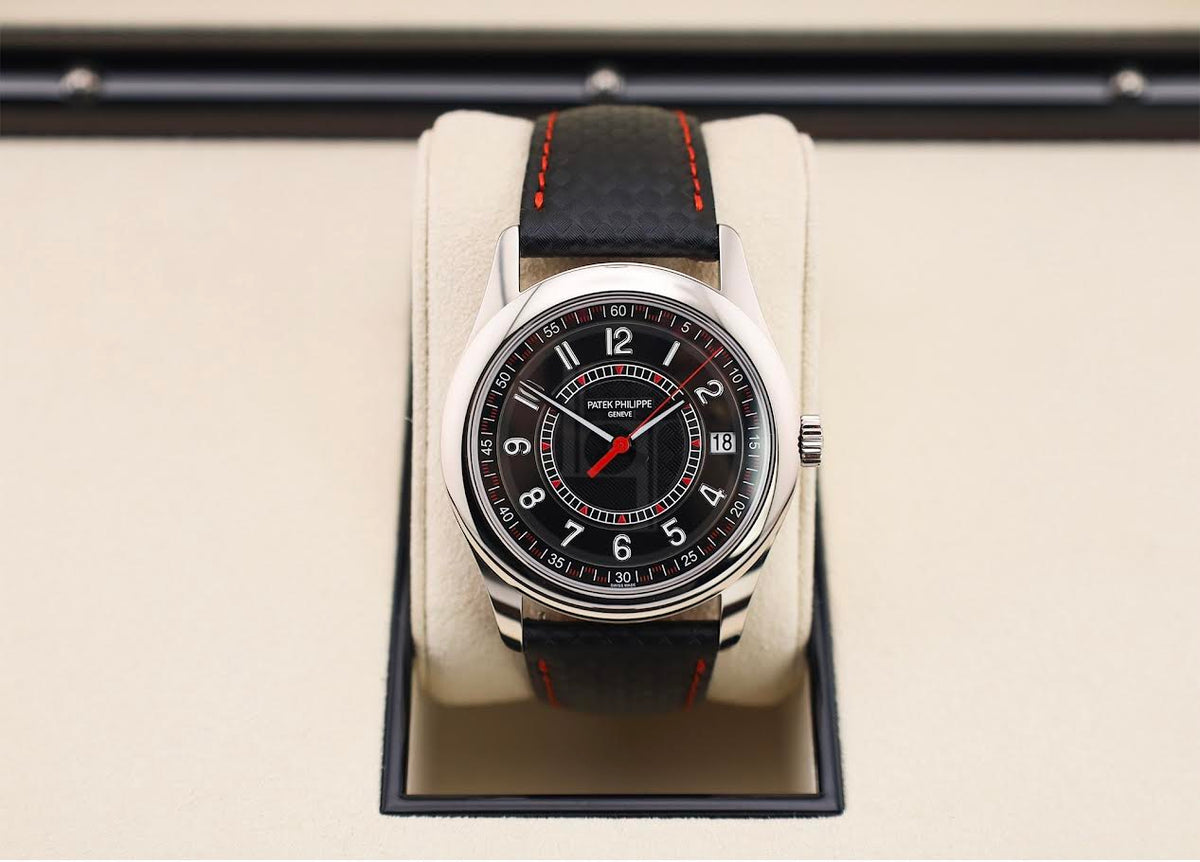 Patek Philippe Calatrava Date Sweep Seconds White Gold Black Carbon Motif Dial Red | 6007G-010