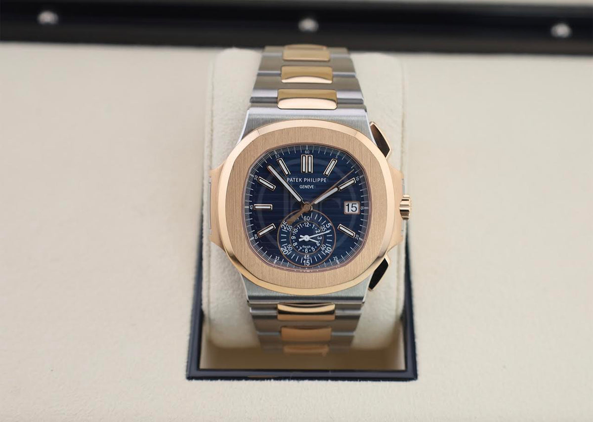 Patek Philippe Nautilus Chronograph Date Automatic Stainless Steel Rose Gold Blue Dial | 5980/1AR-001