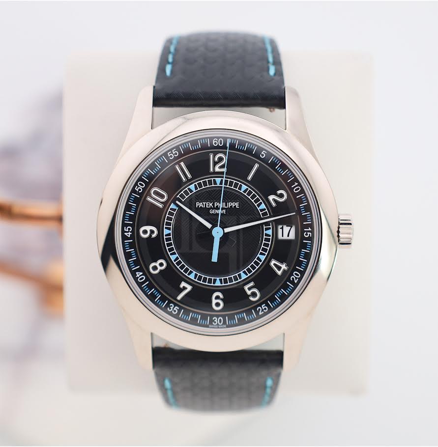 Patek Philippe Calatrava Date Sweep Seconds White Gold Black Carbon Motif Dial Sky Blue | 6007G-011