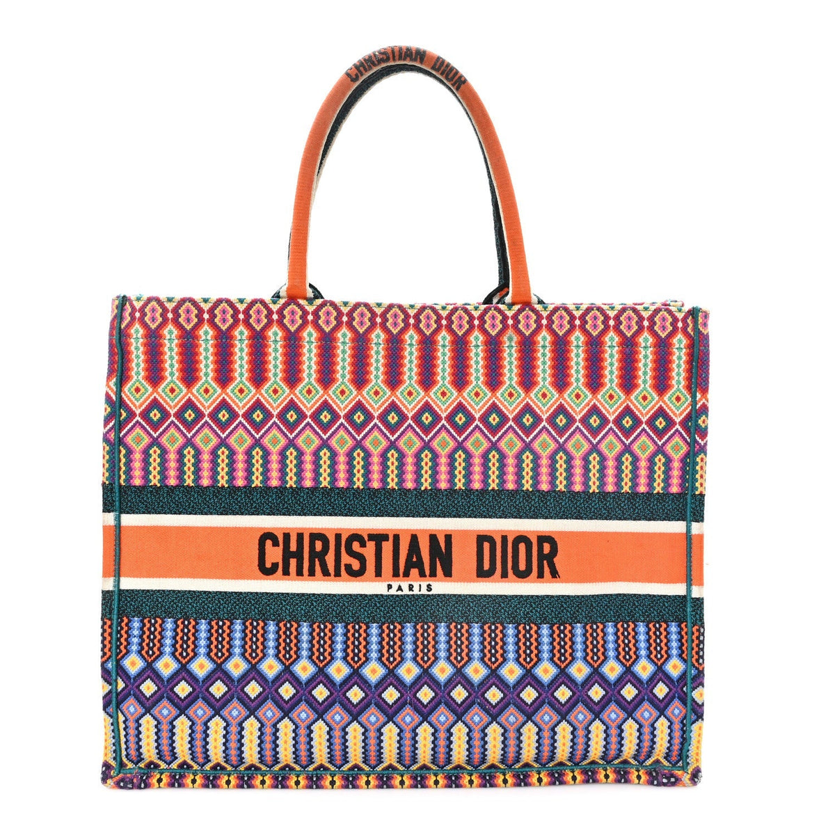 Canvas Embroidered Large Book Tote Orange Multicolor