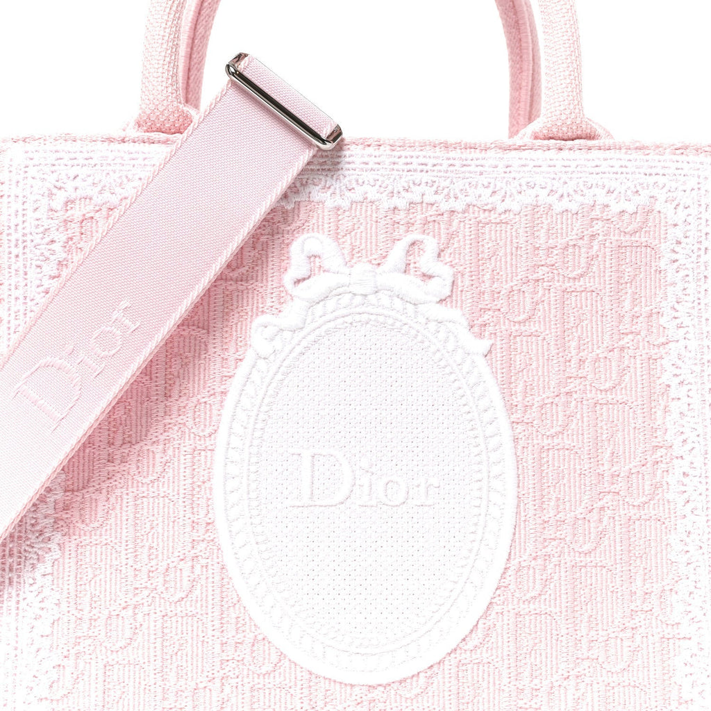 Cotton Toile De Jouy Oblique Embroidered Dior Medaillon Small Book Tote With Strap Soupir Pink White