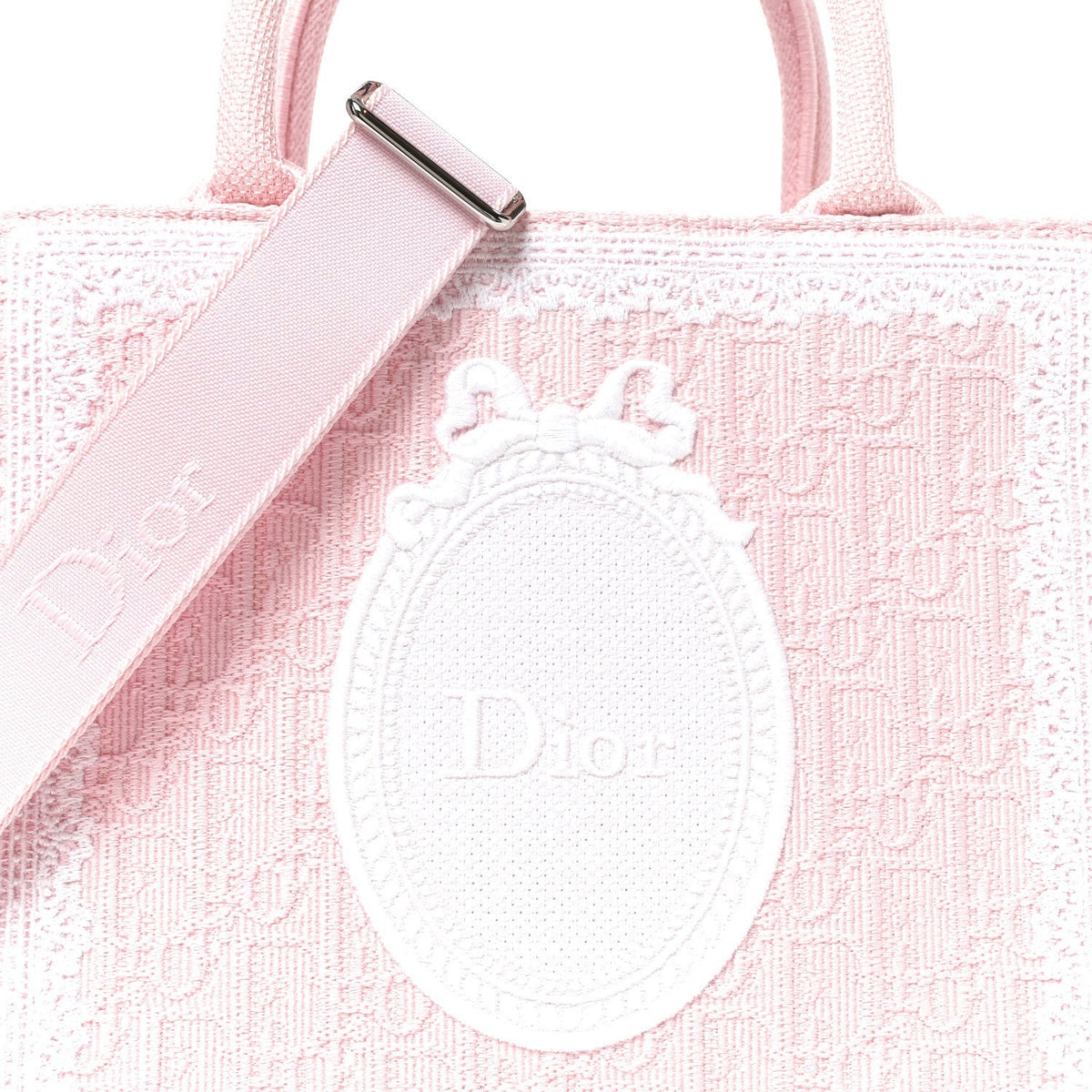 Cotton Toile De Jouy Oblique Embroidered Dior Medaillon Small Book Tote With Strap Soupir Pink White