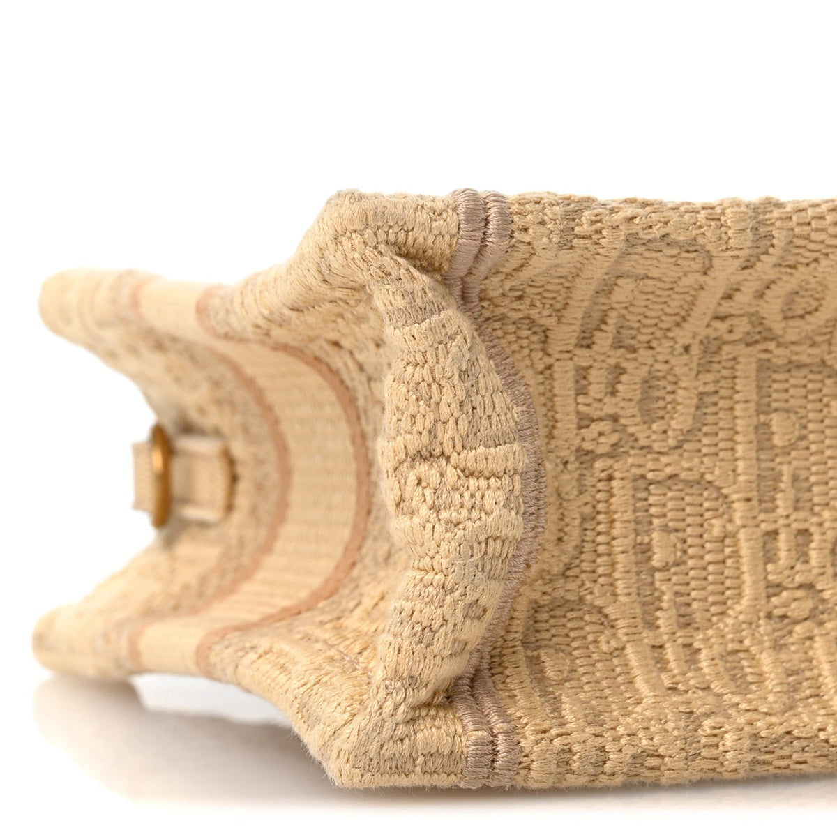 Raffia Oblique Mini Toile De Jouy Book Tote With Strap Beige