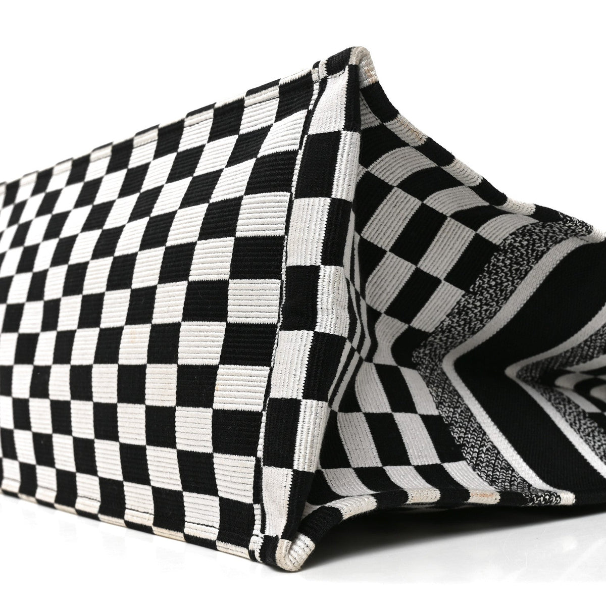 Canvas Embroidered Checkered Book Tote Black White