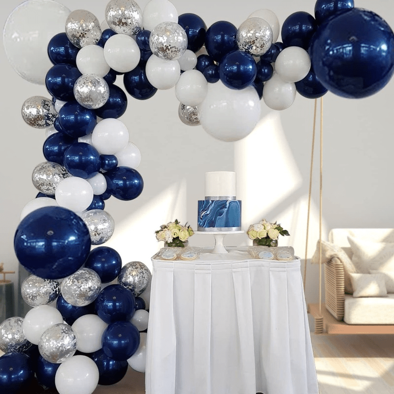 131pcs, Ink Blue Silvery White Balloon Arch Set 10 "' Birthday Wedding Party Background Decoration Party Supplies Required