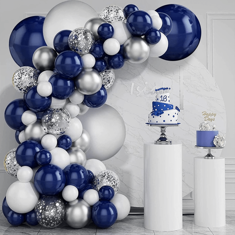131pcs, Ink Blue Silvery White Balloon Arch Set 10 "' Birthday Wedding Party Background Decoration Party Supplies Required