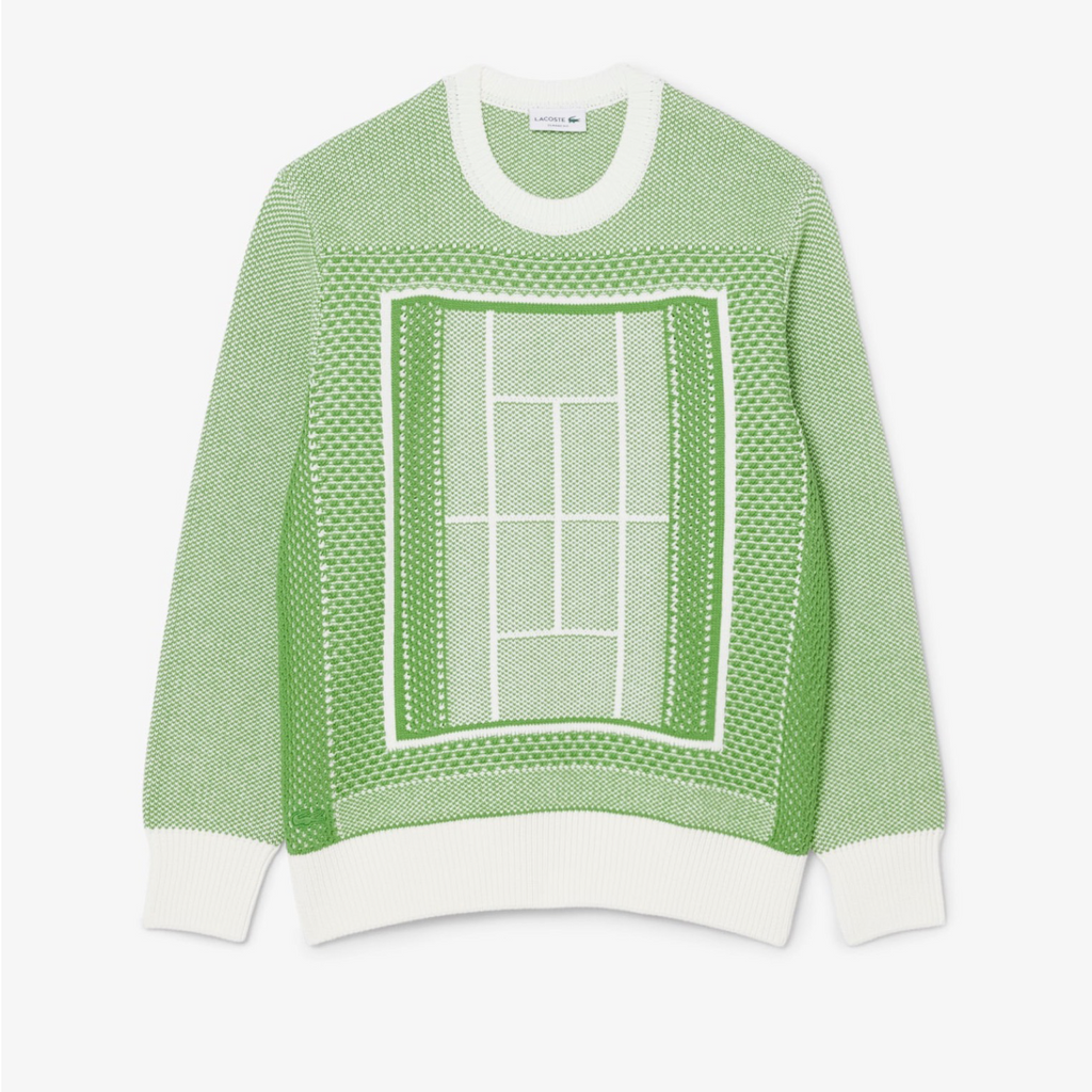 New Arrival LACOSTE TENNIS COURT GRAPHIC SWEATER -Men-GREEN -NPA/WHITE