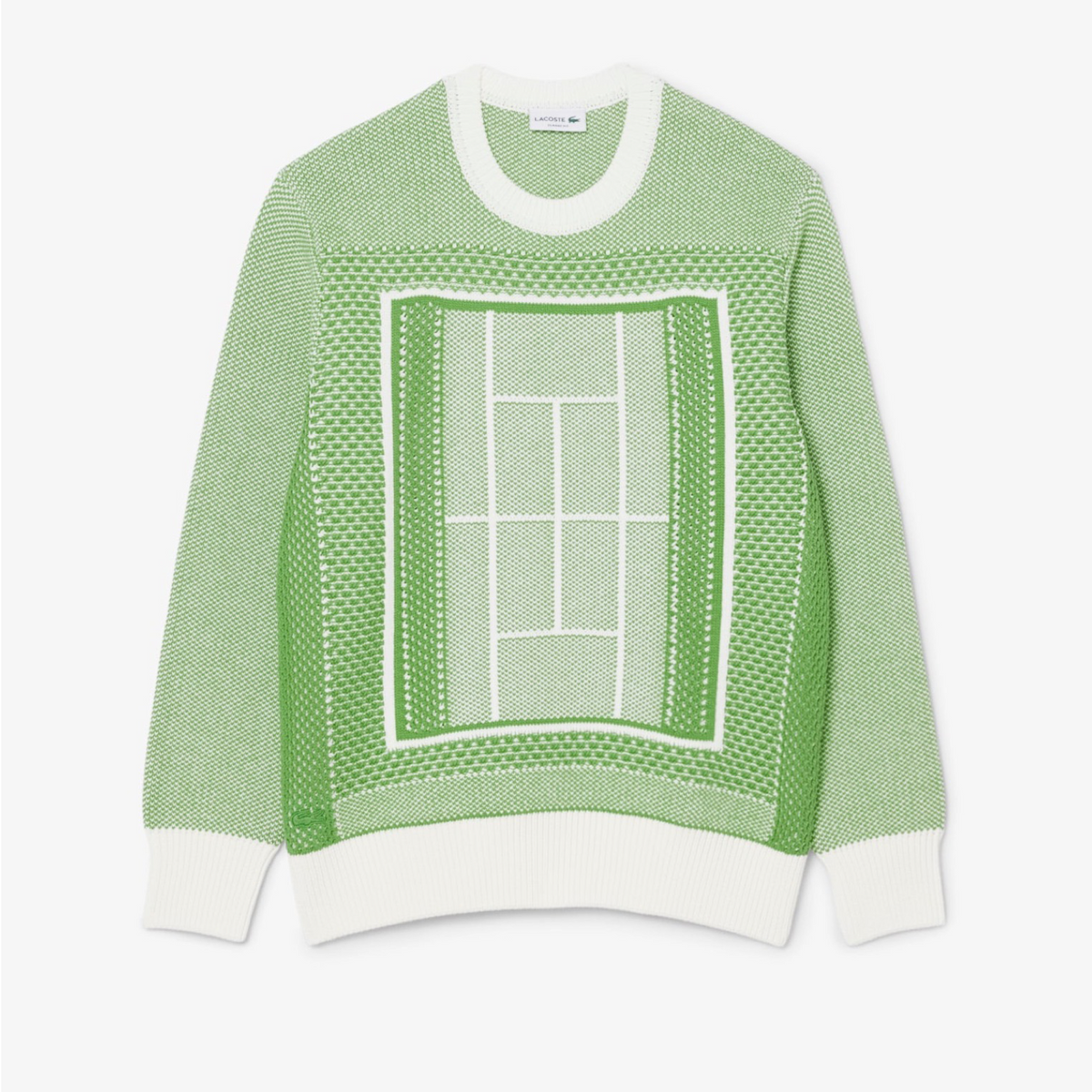 New Arrival LACOSTE TENNIS COURT GRAPHIC SWEATER -Men-GREEN -NPA/WHITE
