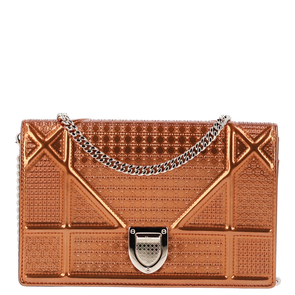 Metallic Patent Micro-Cannage Diorama Wallet on Chain Pouch Orange