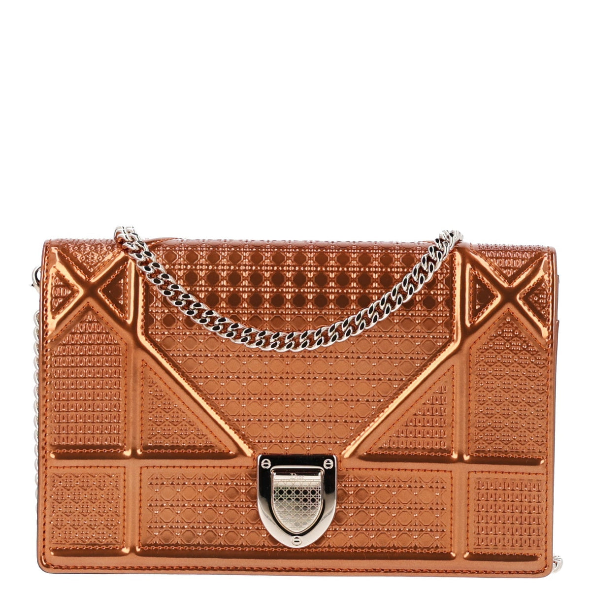 Metallic Patent Micro-Cannage Diorama Wallet on Chain Pouch Orange
