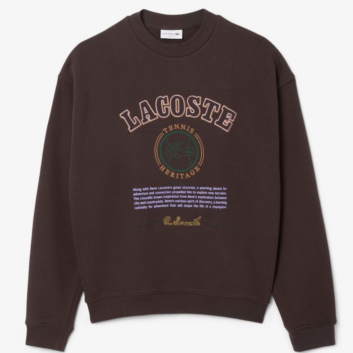 New Arrival LACOSTE LOOSE-FIT HERITAGE EMBROIDERY FLEECE SWEATSHIRT -Men-BROWN-SKB