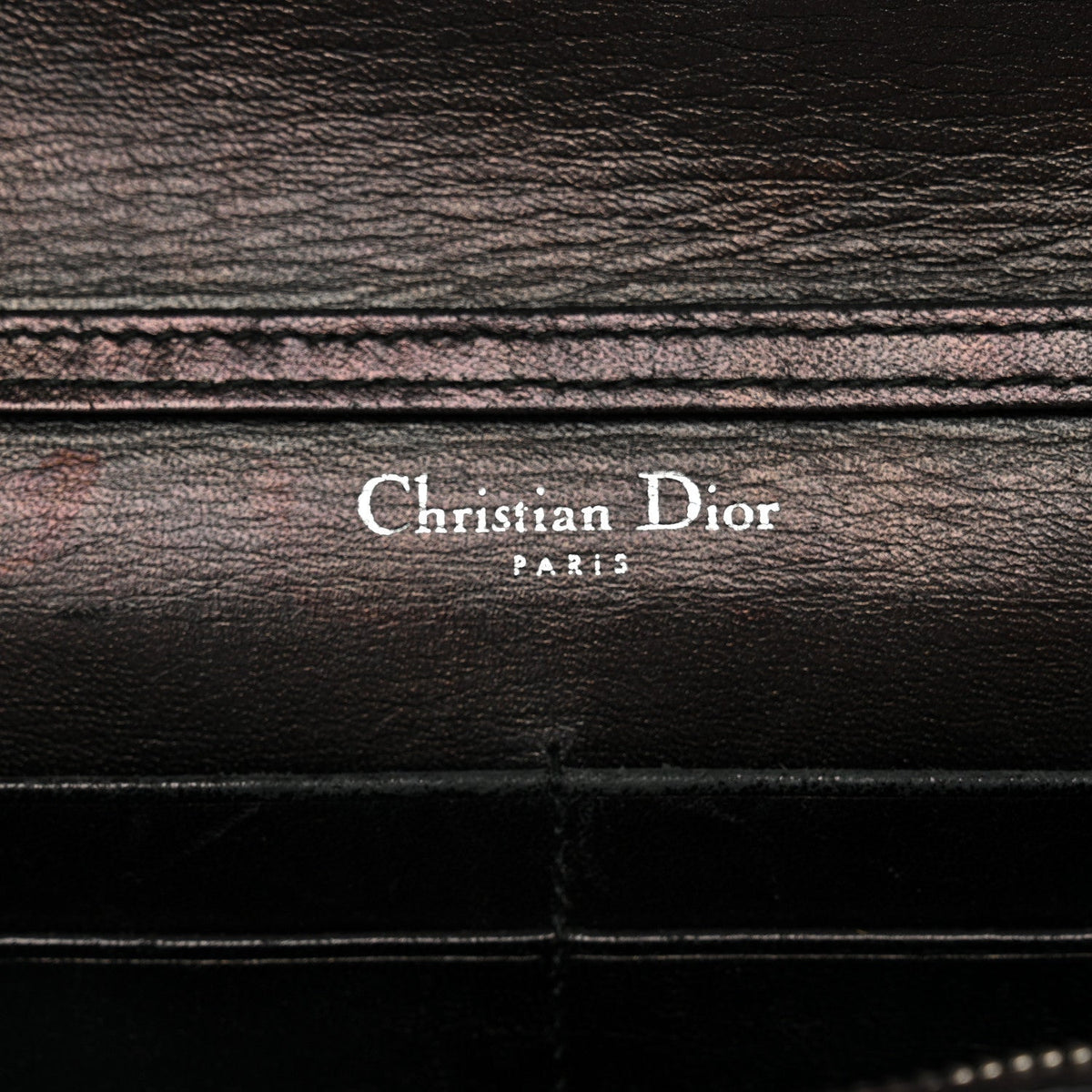 Grained Calfskin Diorama Wallet on Chain Pouch Black