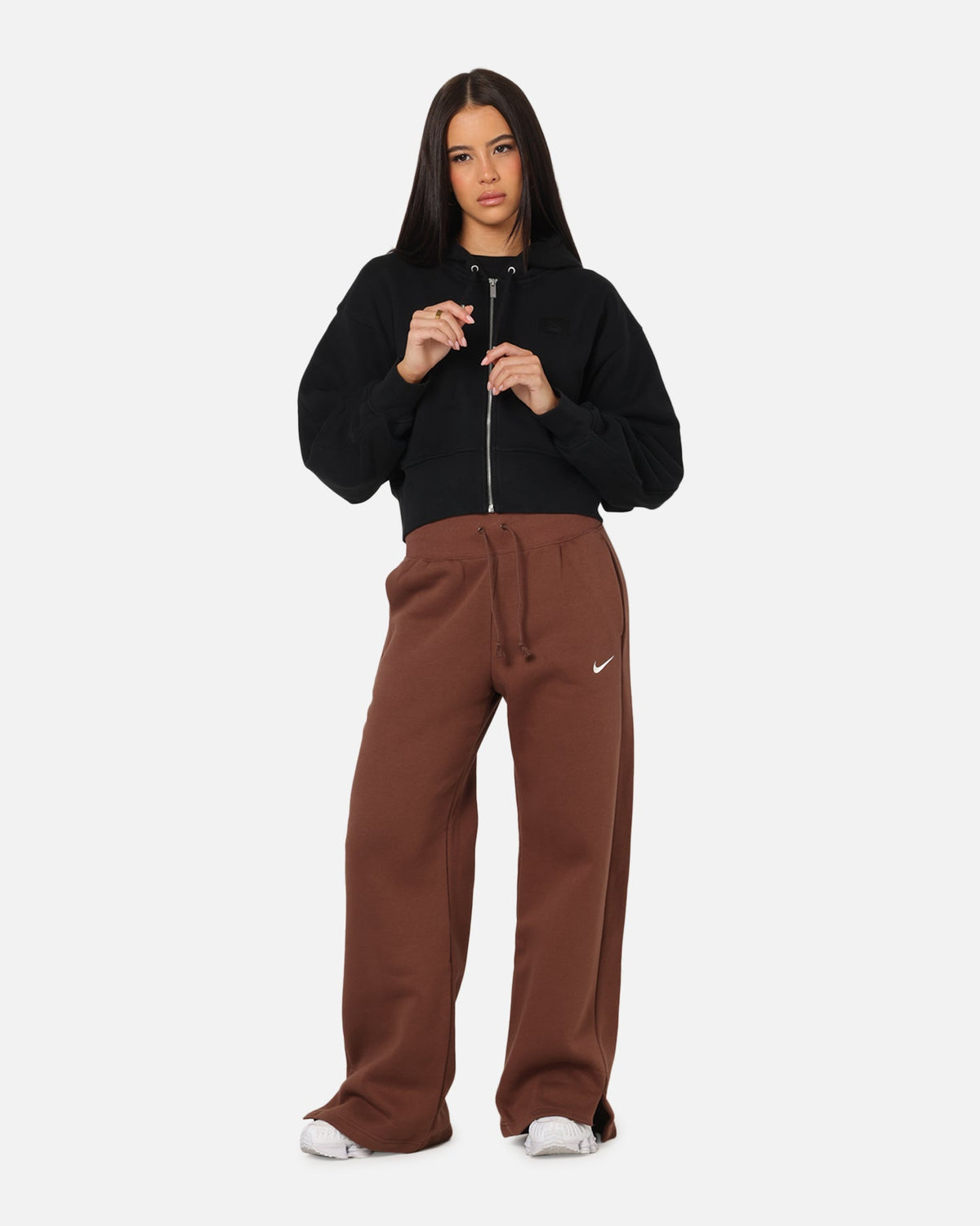 HOT Products Jordan Women's Flight Fleece Satin-Lined Hoodie Black/Dark Smoke