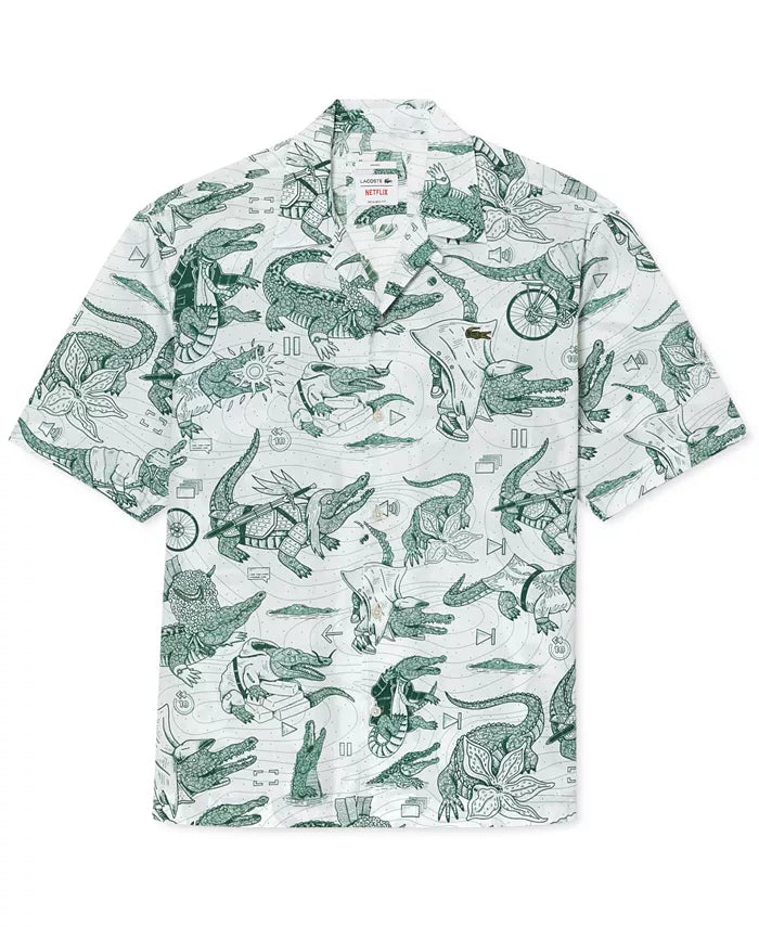 New Arrival LACOSTE - RELATED FIT NETFLIX SHORT SLEEVE PRINTED SHIRTS Men -WHITE-C50