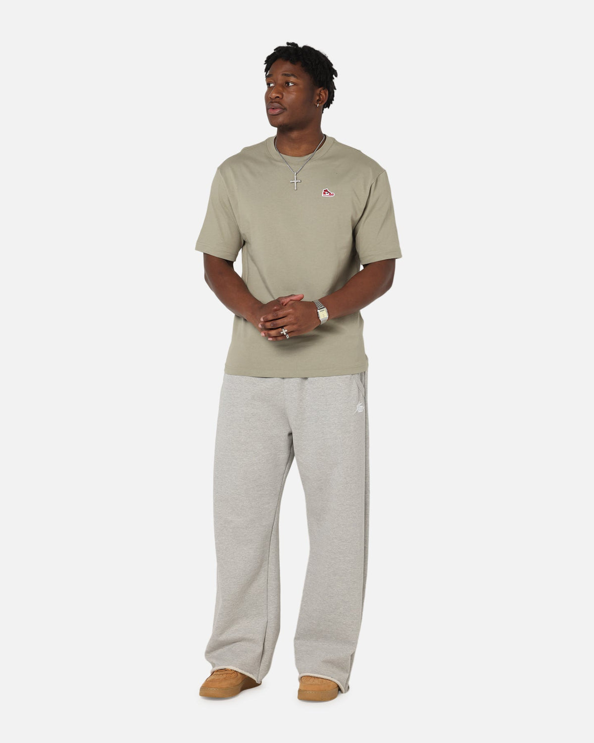 HOT Products Jordan Brand Sneaker Patch Crewneck T-Shirt Khaki/Black