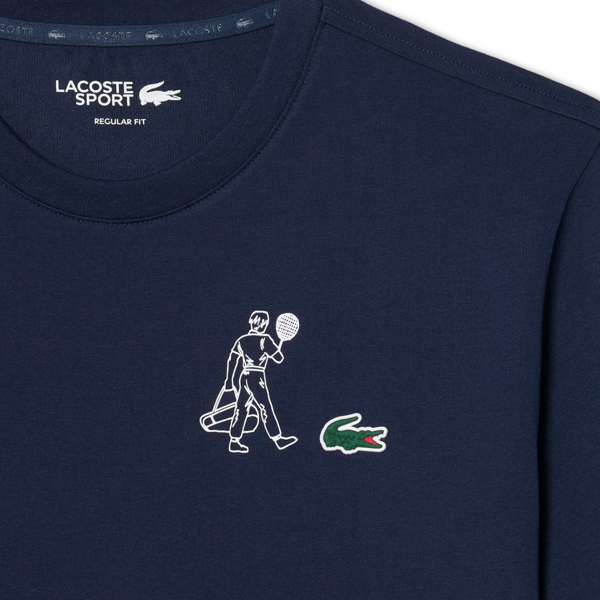 New Arrival LACOSTE  ULTRA DRY PRINTED TENNIS CREW NECK T-SHIRT Men -NAVY BLUE-166